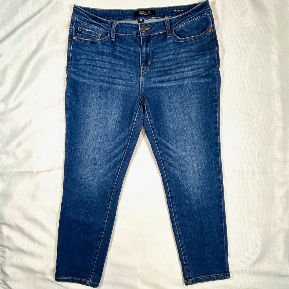 Judy Blue Denim Jeans Womens 32 Relaxed Fit Whiskered Tapered Stretch JB82102DK